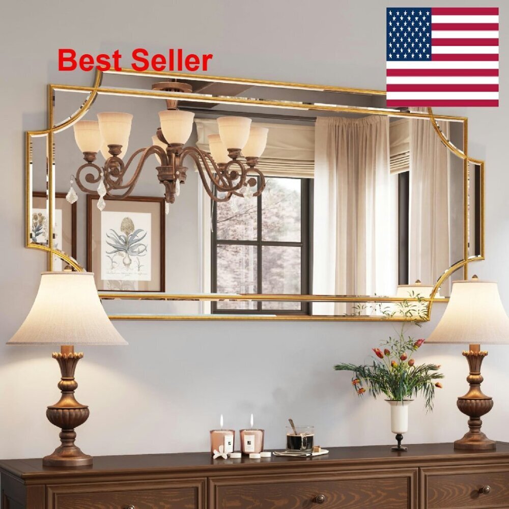 Gold Traditional Beveled Full Length Mirror Art Deco Home Decor Farmhouse